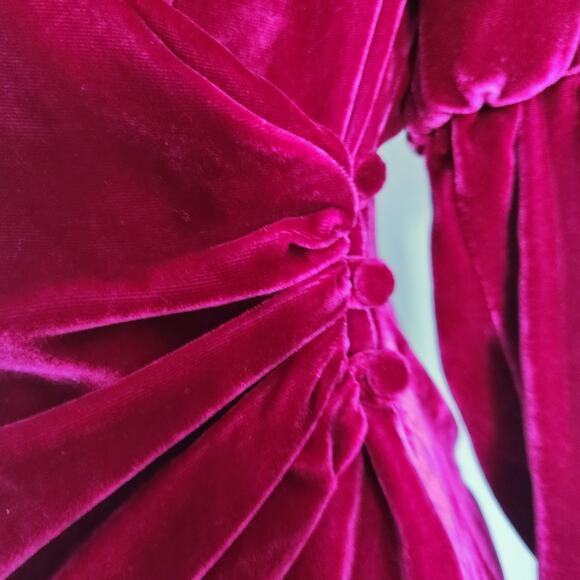 Cinq à Sept Theo Velvet Puff Sleeve Wrap Top Fuschia Sz S Silk Rayon Blend NWT - Picture 7 of 11